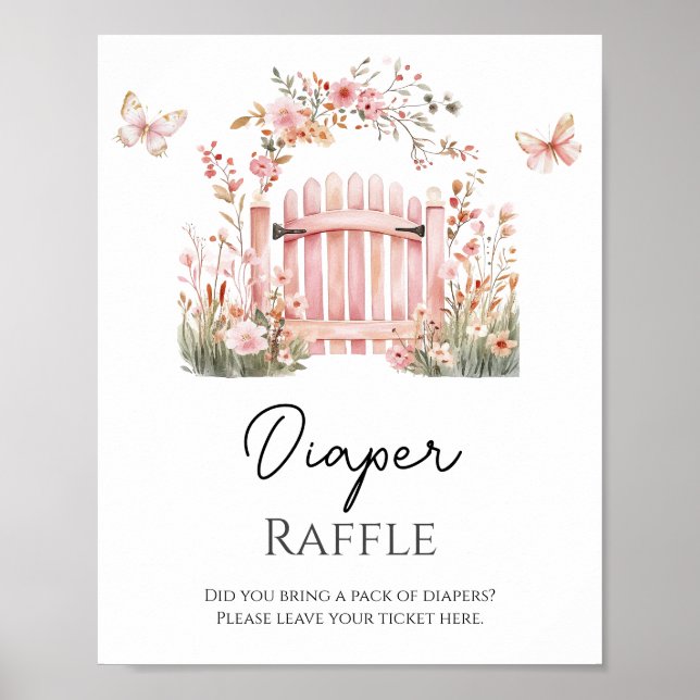 Pink Floral Baby in Bloom Butterfly Diaper Raffle  Poster (Front)
