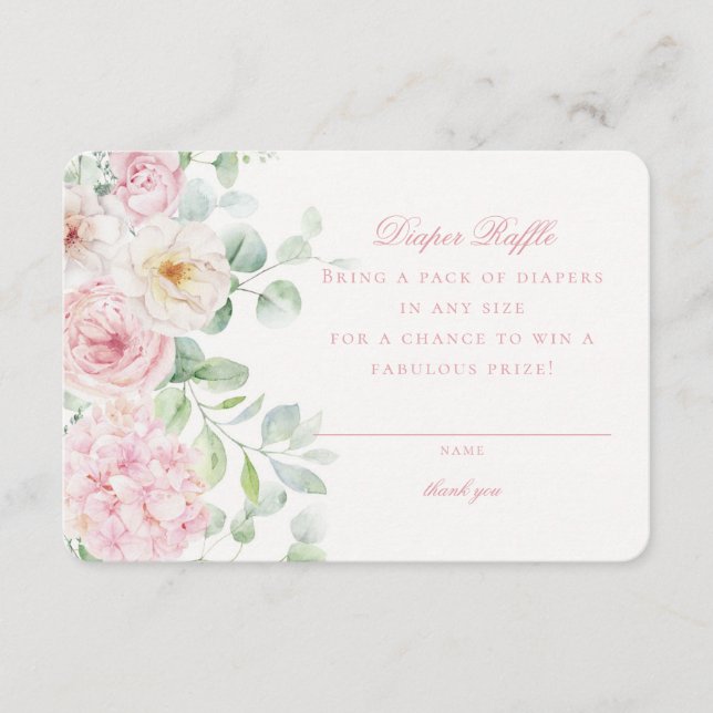 Pink Floral Baby in Bloom Diaper Raffle Card (Front)