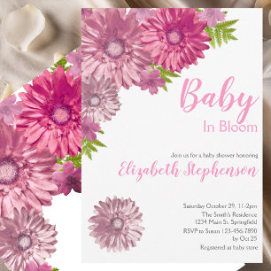 Pink Floral Baby In Bloom Floral Baby Shower Invitation