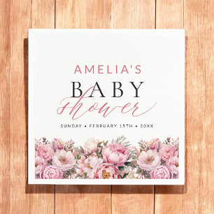 Pink Floral Baby In Bloom Girl Baby Shower Napkin