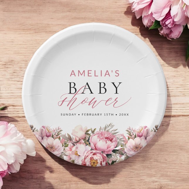 Pink Floral Baby In Bloom Girl Baby Shower Paper Plate (Creator Uploaded)