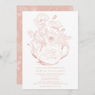 Pink Floral Baby is Brewing Vintage Girl Shower Invitation