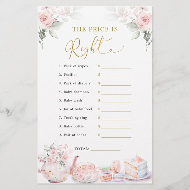 Pink Floral Baby Party Guess The Price is Right (Front)