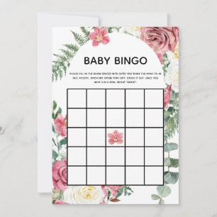 Pink Floral Baby Shower Baby Bingo Card
