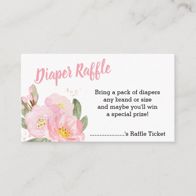 Pink Floral Baby Shower Diaper Raffle Enclosure Card (Front)