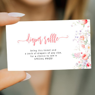 Pink floral baby shower diaper raffle ticket enclosure card