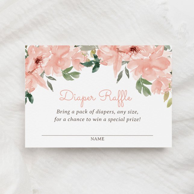 Pink Floral Baby Shower Diaper Raffle Ticket Enclosure Card (Creator Uploaded)