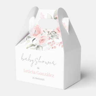 Pink Floral Baby Shower Favor Box in Spanish