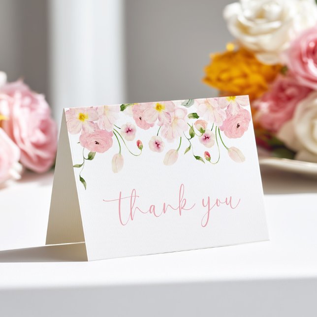 Pink Floral Baby Shower Folded Thank You Card (Creator Uploaded)