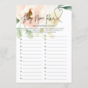 Pink Floral Baby Shower Game Baby Name Race Card
