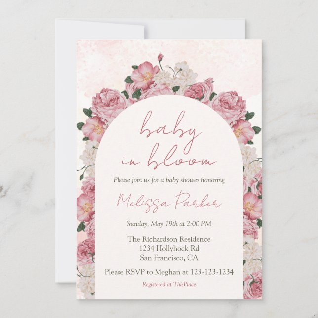Pink Floral Baby Shower Girl Baby in Bloom Invitation (Front)