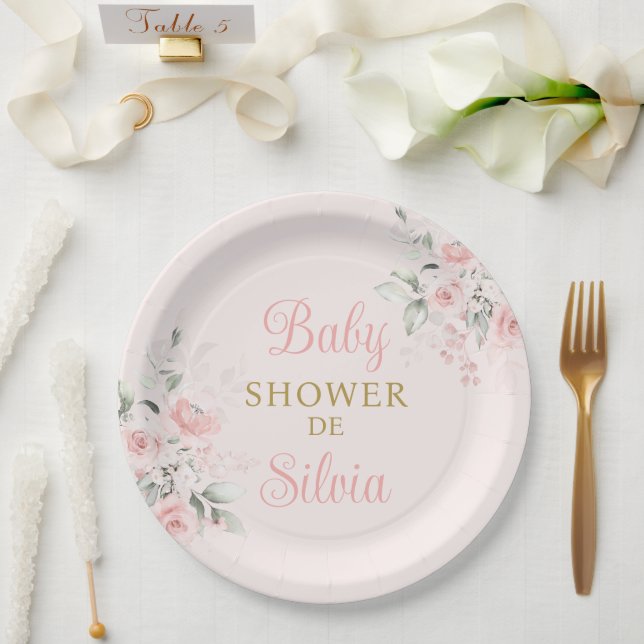 Pink Floral Baby Shower Girl Paper Plate (Wedding)