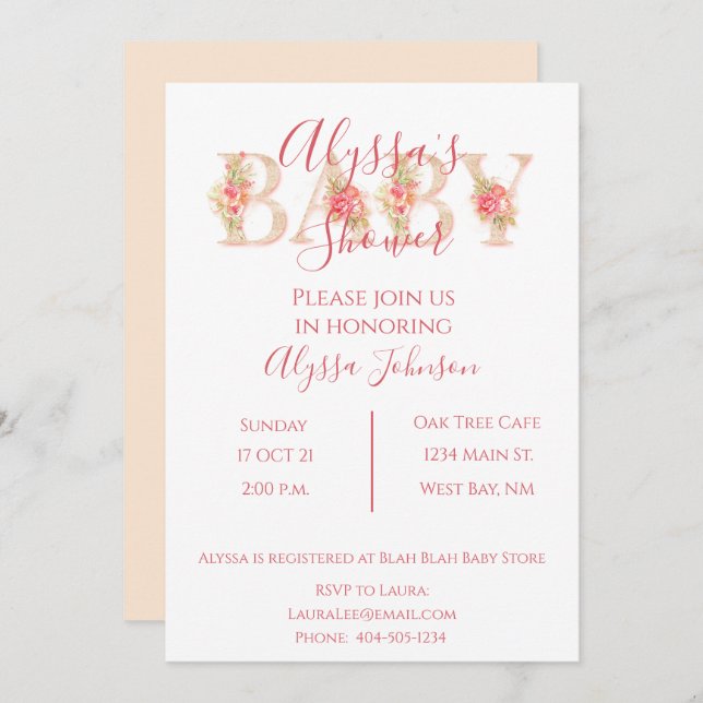 Pink Floral Baby Shower Invitation (Front/Back)