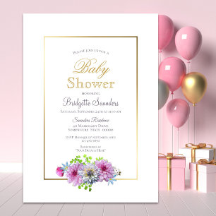 Pink Floral Baby Shower Invitation