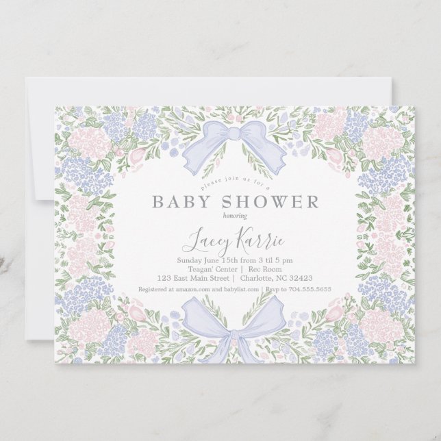 Pink Floral Baby Shower Invitation,  Invitation (Front)