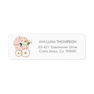 Pink Floral Baby Shower Invitation Return Address Label