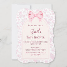 Pink Floral Baby Shower Invitation with Bow
