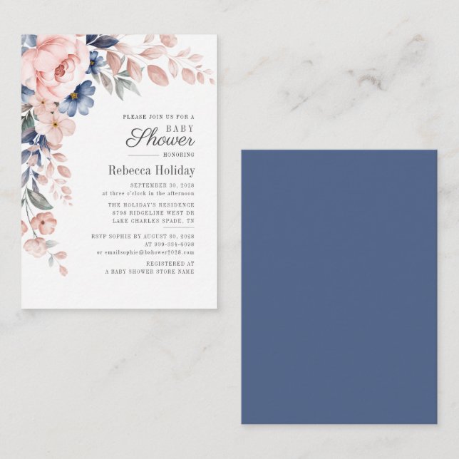 Pink Floral Baby Shower Modern Bloom Card (Front/Back)