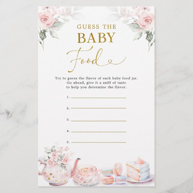 Pink Floral Baby Shower Party Guess Baby Food (Front)