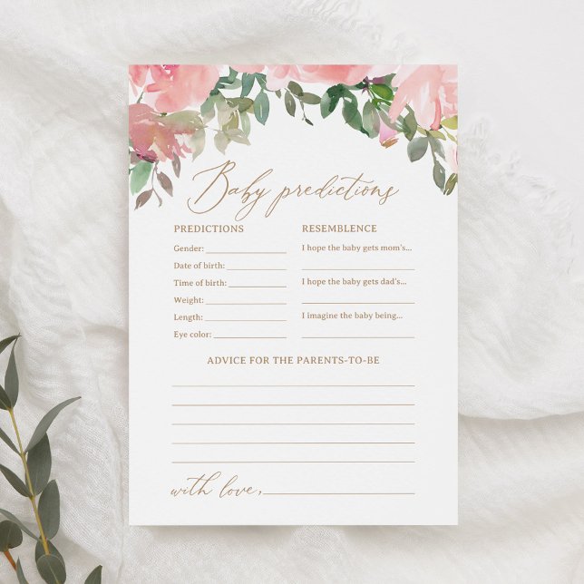 Pink Floral Baby Shower Predictions and Advice Invitation (Creator Uploaded)