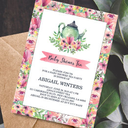 Pink Floral Baby Shower Tea Party Invitation