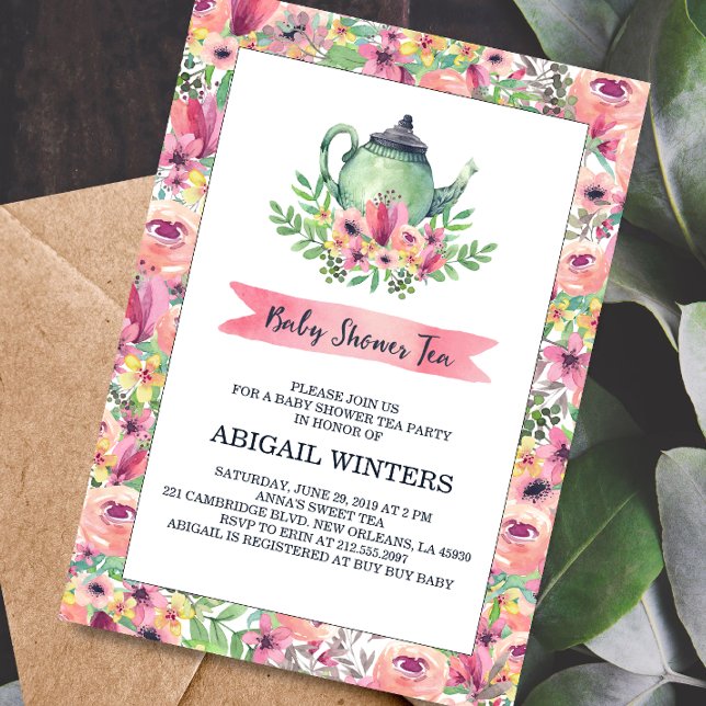 Pink Floral Baby Shower Tea Party Invitation (Creator Uploaded)
