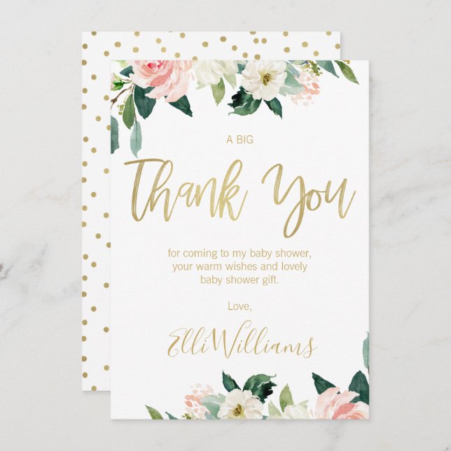 Pink Floral Baby Shower Thank You Card (Front/Back)