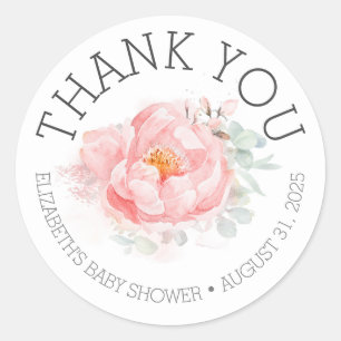 Pink Floral Baby Shower Thank You Classic Round Sticker