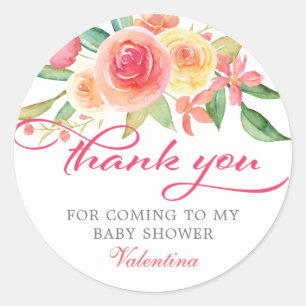 Pink Floral Baby Shower Thank You Classic Round Sticker