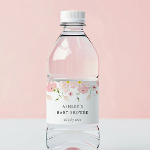 Pink Floral Baby Shower Water Bottle Label