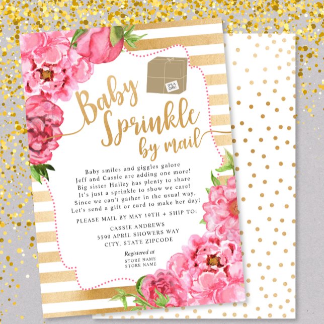 Pink Floral Baby Sprinkle by mail baby shower Invitation (Creator Uploaded)