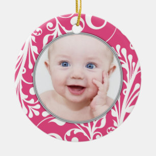 Pink Floral Baby's First Christmas Ornament