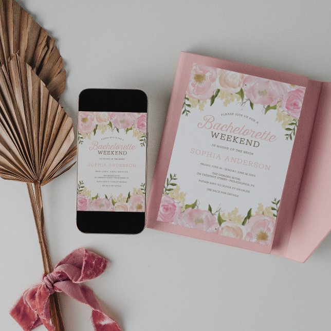 Pink Floral Bachelorette Weekend Itinerary Invitation (Creator Uploaded)