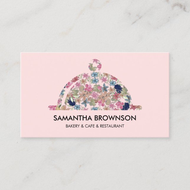 Pink Floral BAKERY & CAFE OWNER & RESTAURANT Business Card (Front)