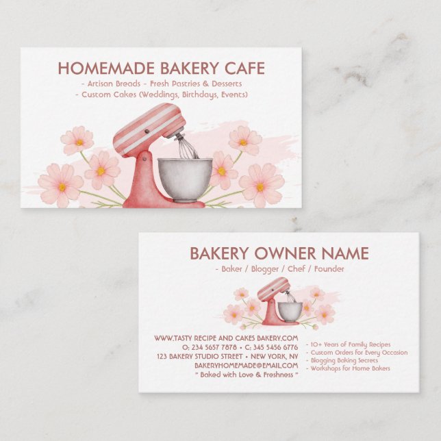 Pink Floral Baking & Cooking Business Card (Front/Back)