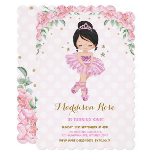 Pink Floral Ballerina Ballet Tutu Birthday Invite