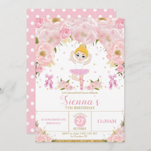 Pink Floral Ballerina Birthday Tutu Ballet Dance Invitation