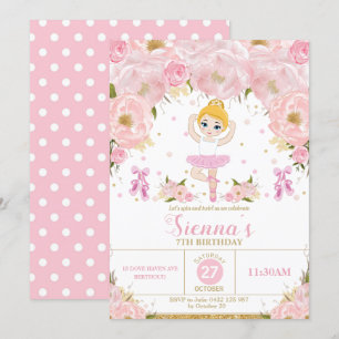 Pink Floral Ballerina Birthday Tutu Ballet Dance Invitation
