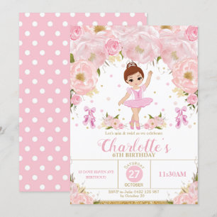Pink Floral Ballerina Birthday Tutu Ballet Dance Invitation