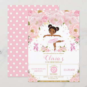 Pink Floral Ballerina Birthday Tutu Ballet Dance Invitation