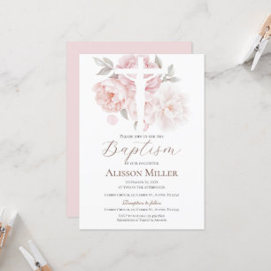 Pink Floral Baptism Invitation