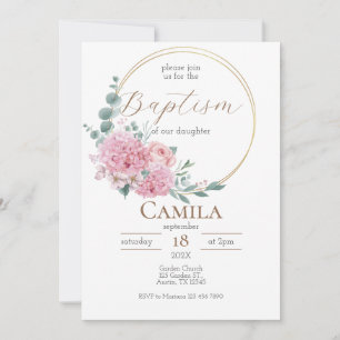 Pink Floral Baptism Invitation For Girl in Spanish