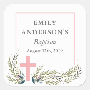 Pink Floral Baptism Sticker Tags