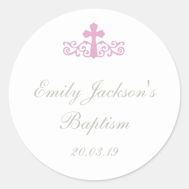 Pink Floral Baptism Sticker Tags (Front)
