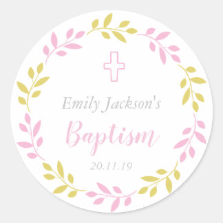 Pink Floral Baptism Sticker Tags