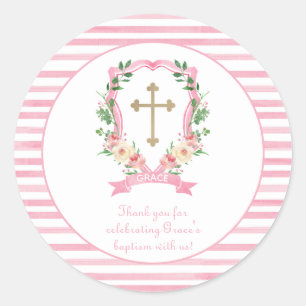 Pink Floral Baptism Thank You Classic Round Sticker