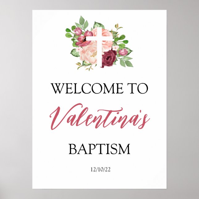  Pink Floral Baptism Welcome Poster (Front)