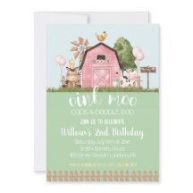 Pink Floral Barn Farm Animals Birthday Invitation