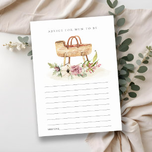 Pink Floral Bassinet Advice for Mum Baby Shower Enclosure Card