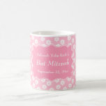 Pink Floral Bat Mitzvah Coffee Mug<br><div class="desc">A Bat Mitzvah design with a pretty light pink pattern of flowers. On the pastel pink and white fancy shape there is custom text to personalise.</div>